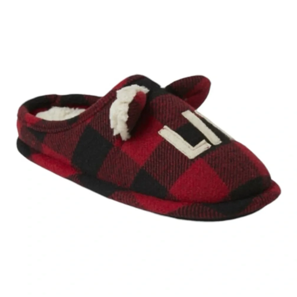 Dearfoams Kids Bear Plaid Clog Slippers Multi-Density Cushioned Insole With Memo